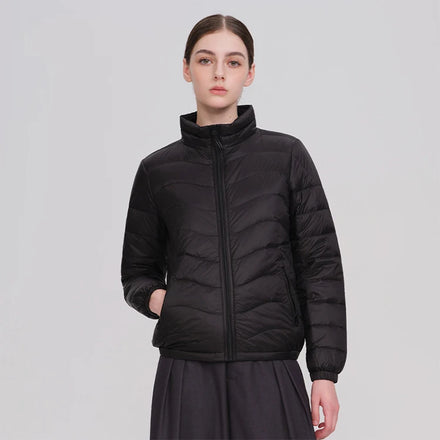 2026 Women's Elastic-Waist Short Lightweight Down Jacket - Plus-Size Autumn/Winter Outerwear for Ladies