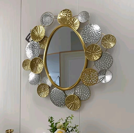 84cm Factory Price European Round Living Room Lotus Leaf Frame Wall Hanging Mirror Flower Home Hanging Decor Dropshipping DDP
