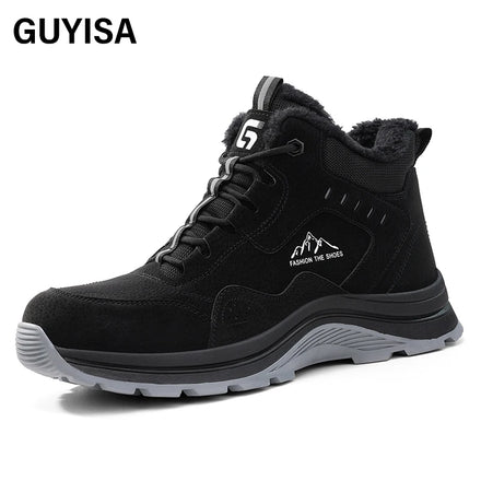 GUYISA European Standard Steel Toe High Top Safety Shoes Black Microfiber Upper Winter Safety Boots