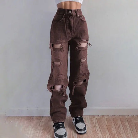 Quality Women's Distressed Denim Pants Summer Casual Wide Leg Regular Fit Western&Southeast Asian SizesCustom OEM/ODM