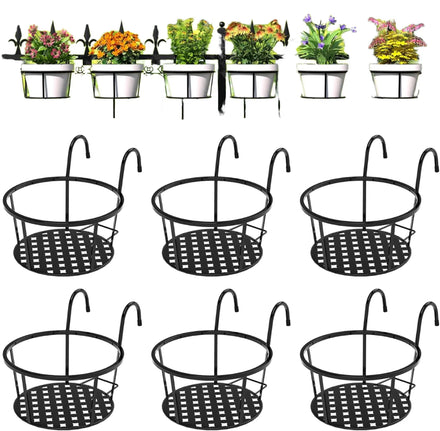 Iron Art Hanging Baskets Metal Fence Planters with Over the Rail Holder for Flower Pots Outdoor Garden Decor