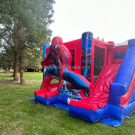 Made of 0.55mm Commercial Plato PVC Material Web Hero Inflatable Trampoline Castle Slide Suitable for Children