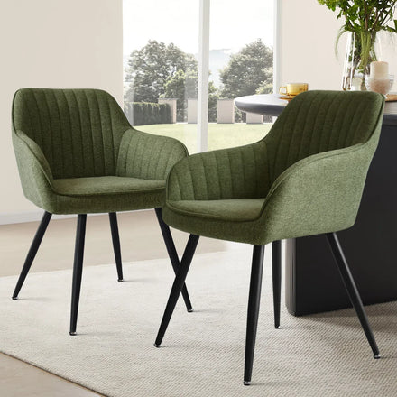 Green Modern Dining Chair with Solid Back & Arm and Fabric Upholstered Seat and Black Metal Frame for Dining Room Living Room