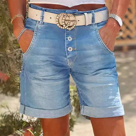 2026 Summer Cross-Border Women's Stretchy High-Waist Rolled-Cuff Denim Capris