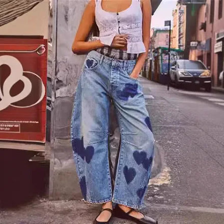 2026 Women's Western Cross-Border Spring Casual Loose Mid-Rise Barrel Leg Jeans