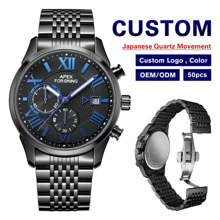 Gold Color Luxury Fashion Quartz Watch Second Small Dial APEX Forsining Brand NEW Design Battery Date Men Watches Business SS