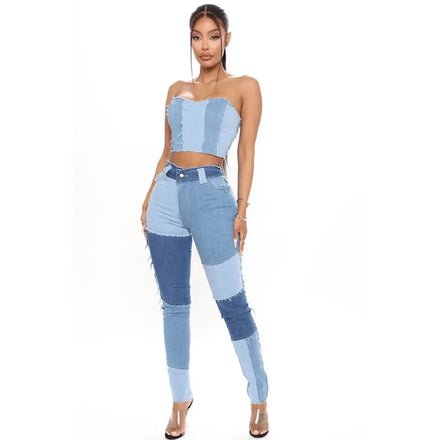 New Women's High Stretch High Waist Tassel Pencil Slim Patchwork Denim PantsFashion Casual All-Match TrousersCustom OEM/ODM