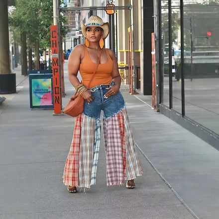 Women's Western Casual Wide-Leg Pants - Patchwork Denim Cross-Border Sourcing & Drop-Shipping Available