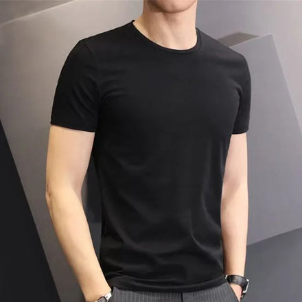 Oem customized 180g cvc short sleeved plain tshirt men's round neck solid color blank tshirt men printing cross border
