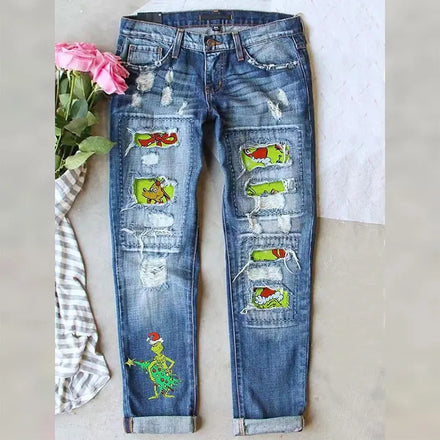 Women's Western Cross-Border New Breathable Denim Pants-High Waist Solid Casual Straight-Leg Washed