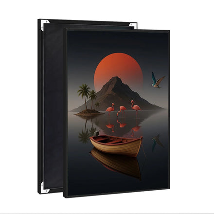 Uniart Hotels Lobby Sunset Landscape Crystal Canvas Print Glossy Aluminum Frame Vertical Hanging Wall Decor Art Painting Poster