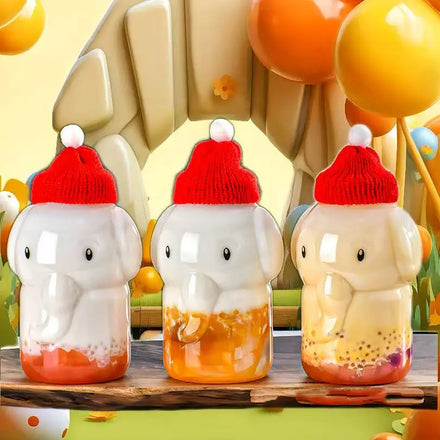 Custom Cute Elephant New Design 350 Ml 500 Ml 600 Ml 700 Ml Cute Pp Plastic Juice Boba Milk Tea Bear Bottles for Juice Wholesale