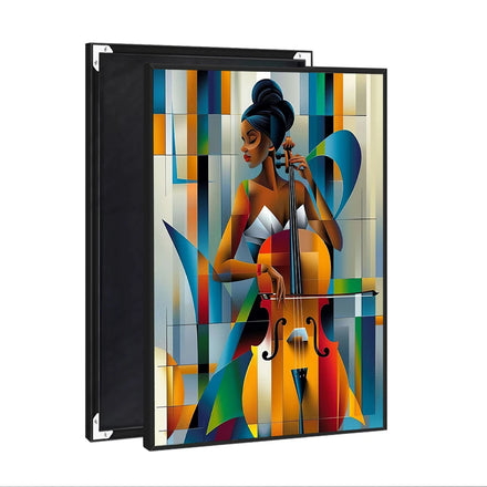 Glossy Abstract Geometric Canvas Prin Pintura Decorativa De Figura Tocando El Violonchelo En Estilo Cubista Profundo Home Decor