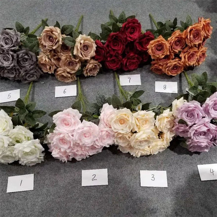 Hot Selling G-2005 Artificial Wedding Decoration Silk White Colorful Diamond Rose Bouquets Flower Rose Bouquet Backdrop Flowers