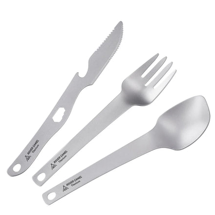 Titanium Spoon Fork Bottle Opener 3 Piece Utensil Fork Spoon Knife Utility Cutlery Set for Camping Spork Camping Tool