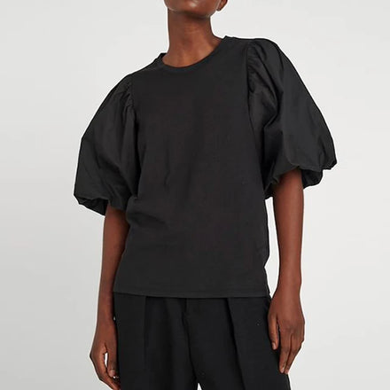 Casual Lady Elegant Plain T Shirt Puff Sleeve Women Cotton Summer T Shirt