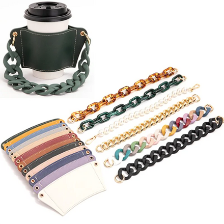 Handheld Chain Coffee Cup Holder PU Leather Milk Tea Cup Cover Outdoor Drink Carrier Cover Bag Sleeves