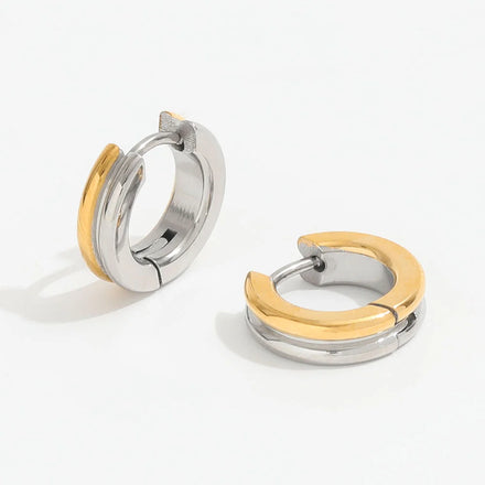 Fenny No Fade 18K Gold-plated Double Layer Gold & Silver Circle Mixed Huggie Earring Wholesale Stainless Steel Ladies Jewelry