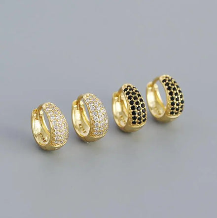 925 Sterling Silver Huggie Earrings Wide Pave Cubic Zirconia Stones Chunky Gold Black Diamond Rhodium for Weddings Gifts Parties