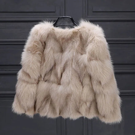 Custom Ladies Fashion Winter Real Fur Coat Short Form Fox Fur Belly and Legs Fur Coat Women