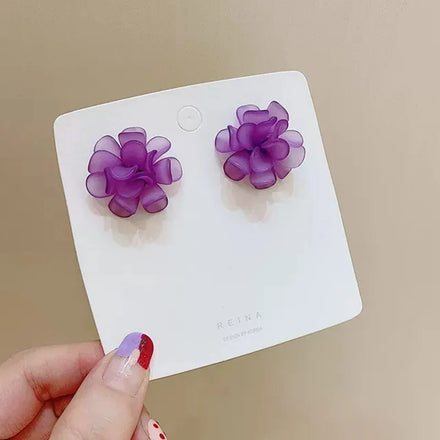 Korean Fashion S925 Silver Needle Studs Earrings Purple Resin 3D Flower Earrings for Women Gift