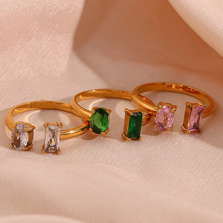 Crystal AAA Square Oval Zircon Rings 18K Gold Plated Stainless Steel Adjustable Rings Gift for Women