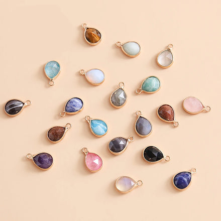 Natural Stone Faceted Droplet Bound Pendant Water Drop Stone Quartz Crystal Pendant Fashion Jewelry