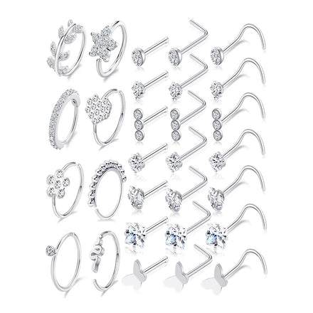 ZF 29pcs/set Small Cute Stainless Steel & Copper Nose Rings 20G L-Shaped Women's Piercing Jewelry Hypoallergenic for Weddings