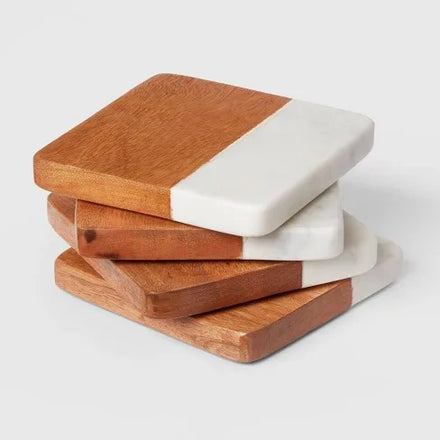 Christmas Natural Real Wedding Favor Acacia Wooden Square Cup Beer Marble Coasters