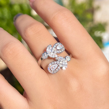 Bright White Cubic Zircon Leaf Shaped Adjusted Open Rings for Women Wedding Party Bridal Luxury CZ Hand Jewelry Gift
