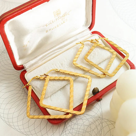 Exaggerated 316l Stainless Steel Big Hollow Geometric Earrings 18k Gold Plated Large Square Clip On Earring