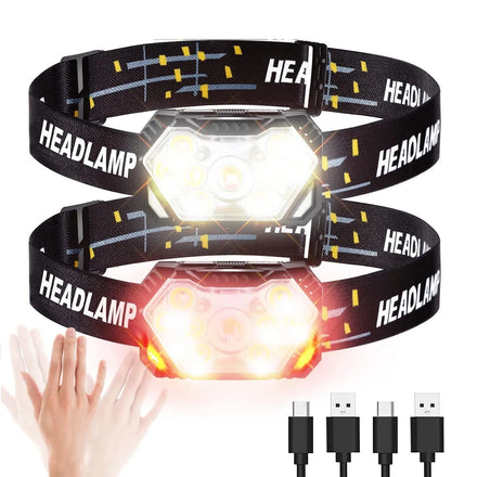 Helius Portable 2000lm 6modes Fishing Camping Outdoor 9 Led USB Rechargeable Motion Sensor Led Flashlight Working Headlamp