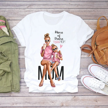 Custom Leisure Cartoon T Shirt Women Tops Fashion Mom Mother Boy Girl Print Streetwear Vintage Tee Couple Graphic Short T-shirt