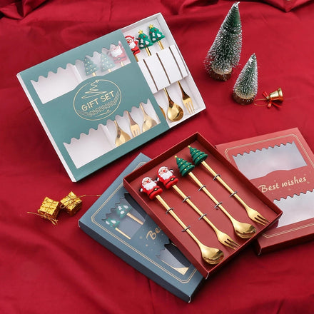 Stainless Steel Christmas Cutlery Gift Set Fork Coffee Spoon Cartoon Christmas Fruit Spoon Set
