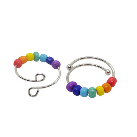 New Stainless Steel Ring Rainbow Colorful 9 Beads Decompression Open Adjustable Stainless Steel Ring Finger Rings Jewelry
