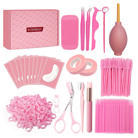 2022 Iconisgn pink Eyelash Extension Kit With New Tools for Salon and Wholesale Starter Training Kit DIY Accessories
