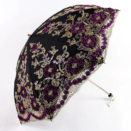 Luxury Lolita Lace Wedding Parasol Double Layer Silk Flower Embroidered Handmade Bride Umbrella Dual Fold Party Gift
