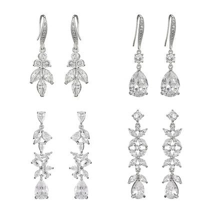 Mixed Styles Luxury Zircon Drop Earring Elegant Dangle CZ Bridal Earrings for Women for Party Wedding 2023 New Dress Accessory