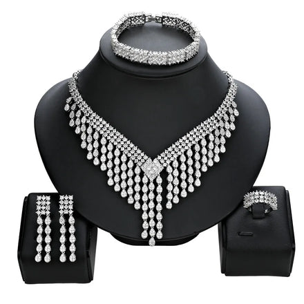2025 Banquet Light Luxury Zircon Jewelry Set Design Sense Drop Tassel Bridal Jewelry Set New Necklace Sets for Women Jewelry