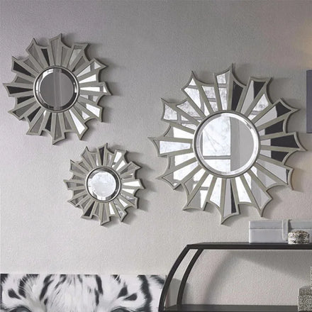 60-40-30CM Set 3 Manufacture Sun Flower Art Wooden Frame Mirror for Living Room Wall Home Decorative Hanging Dropshipping DDP