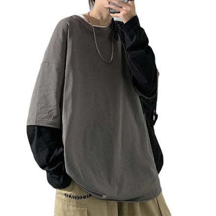 High Quality Street Wear Blanks Cotton Heavy Weight Unisex t Shirt Long Sleeve Double Layered 300gsm Oversized Grey t Shirt