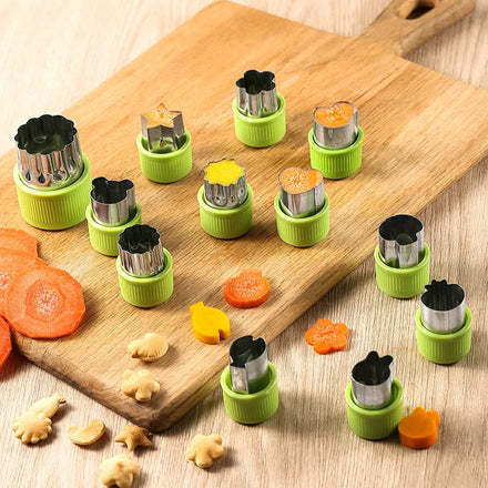 Manjia LFGB 12PCS Cookie Cutters Stainless Steel Vegetable Fruit Biscuit Cutters Shapes Set Mold Pattern Baking Cooking