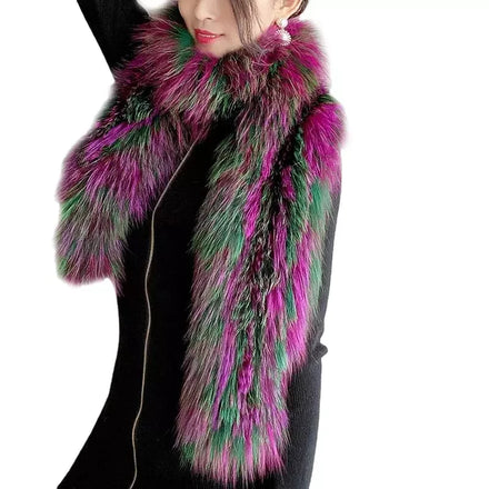 MWFur Fashion Luxurious 180cm Long Style Hand Knit Fox Fur Scarf for Women Fox Hair Knitted Scarf Fur Shawl