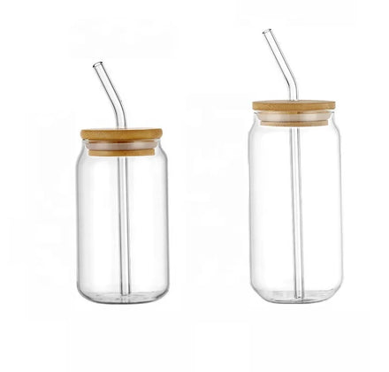 Wholesale Transparent Glass Mason Drinking Bottle with Bamboo Cap and Straw for Giveaways MOQ 10pcs