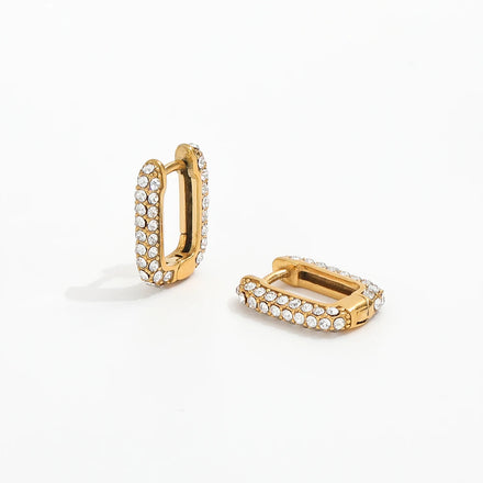 JOOLIM High End Luxury 18K PVD Gold Plated Dainty Elegant Cz Pave Huggie Earrings Stainless Steel Jewelry for Women
