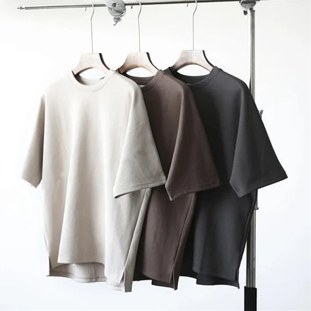Fashion Oversized Crew Neck Knitted Cotton T-Shirts 220 Gsm Heavy Duty Plain Drop Shoulder Anti-Wrinkle Quick Dry Unisex