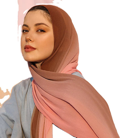 2022 New Pleated Ombre Chiffon Hijab Malaysia Shawl Headscarf Pleat Gradient Hijabs Scarves