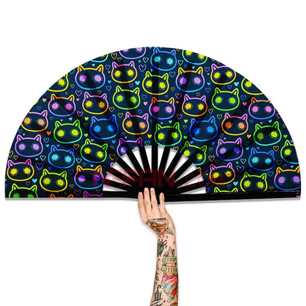 13Inch UV Reflective Cute Large Rave Festival Bamboo Fan Handheld Folding Clack Dance Fan for Women