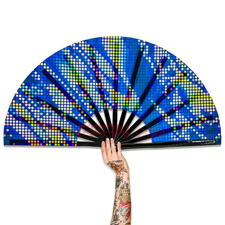 2022 in Stock 33CM Big Reflective Glow Bamboo Folding Clack Rave Hand Fan for EDM Party Music Festivals