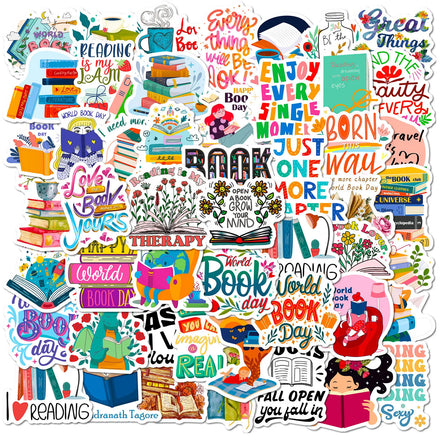 Newly 50PCS Aesthetic Library Decals Motivational Quote for Book Lover Bookish Cartoon Book Reading Sticker